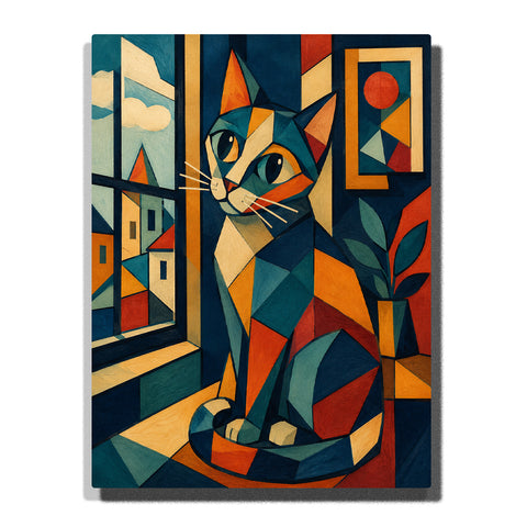 Picasso inspired cubist cat portrait with geometric shapes, abstract colorful patterns, modern interior and famous art style Paint by Numbers by PaintEasy
