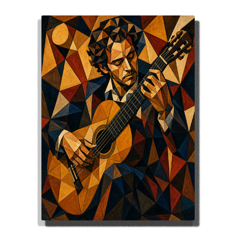 Geometric guitar player portrait with abstract cubist shapes, musician figure, guitar details and Picasso inspired modern portrait artwork Paint by Numbers by PaintEasy