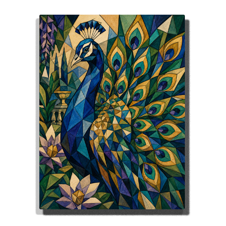 Picasso inspired Cubist peacock with geometric feathers, abstract patterns, jewel colors, floral elements and modern animal artwork Paint by Numbers by PaintEasy