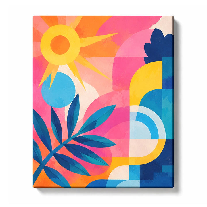 Colorful Abstract Paint by Numbers for Beginners featuring Matisse-style garden cutouts with leafy fronds and a smiling sun