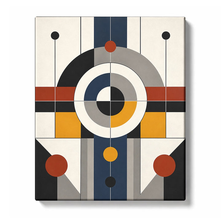 Geometric Abstract Paint by Numbers for Beginners featuring a Bauhaus study balancing circles, poles and arcs