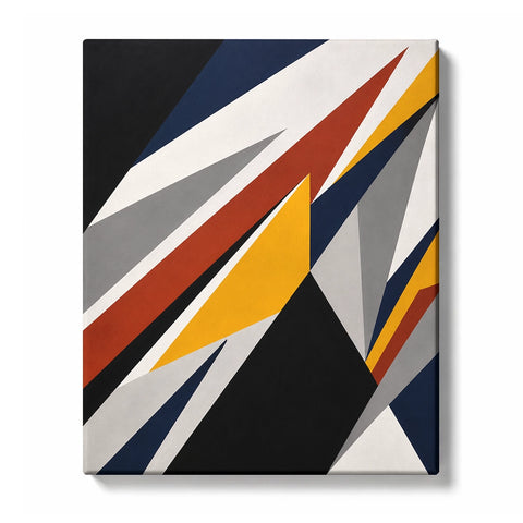 Abstract Paint by Numbers for Beginners featuring diagonal dashes of navy, gold and red storming across charcoal