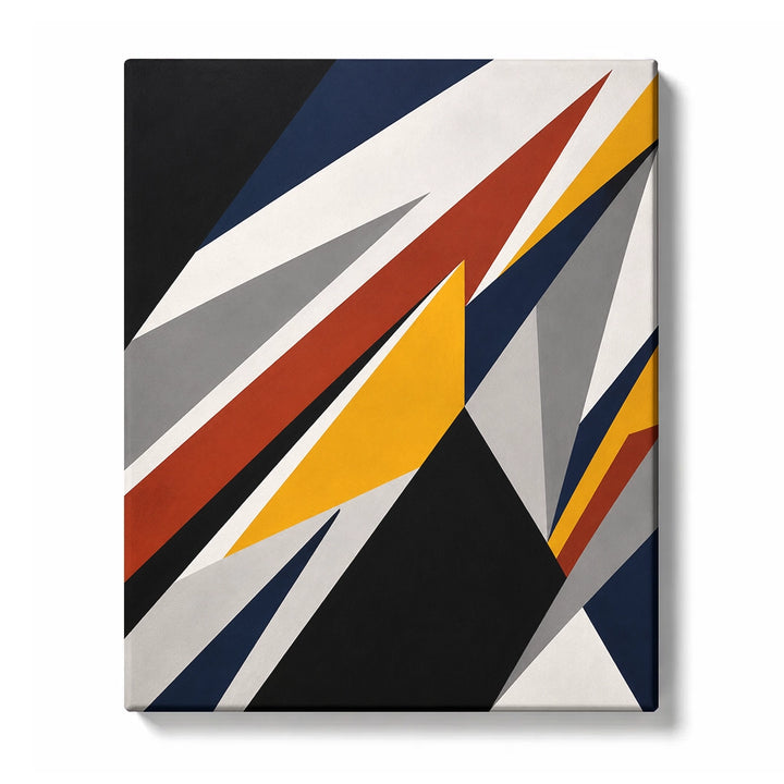 Abstract Paint by Numbers for Beginners featuring diagonal dashes of navy, gold and red storming across charcoal