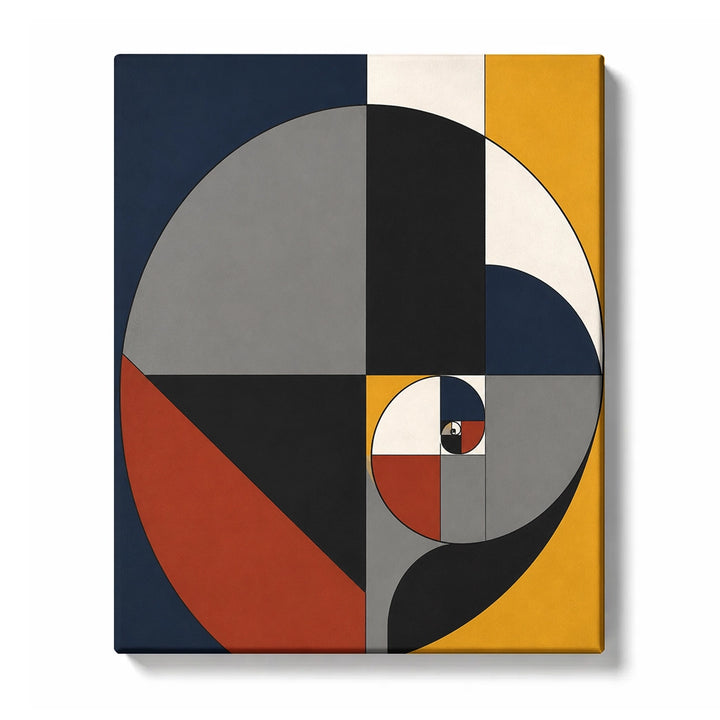 Geometric Abstract Paint by Numbers for Beginners featuring navy, grey and gold arcs balancing across a composed field