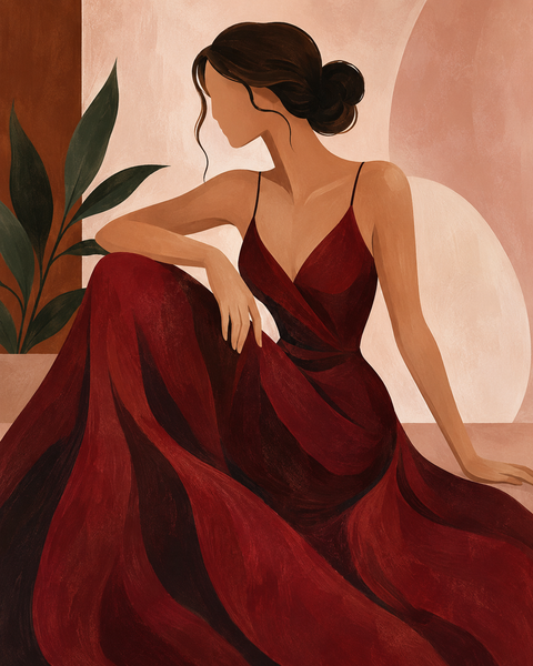 Modern Muse in a Crimson Gown - numbered canvas preview