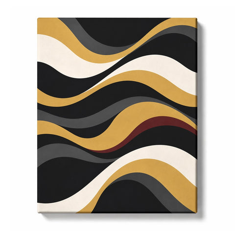 Retro Abstract Paint by Numbers for Beginners featuring retro waves of black, gold and cream in smooth stripes