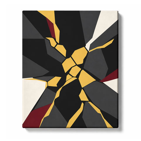Abstract Paint by Numbers for Beginners featuring black planes shattered and repaired with molten gold seams