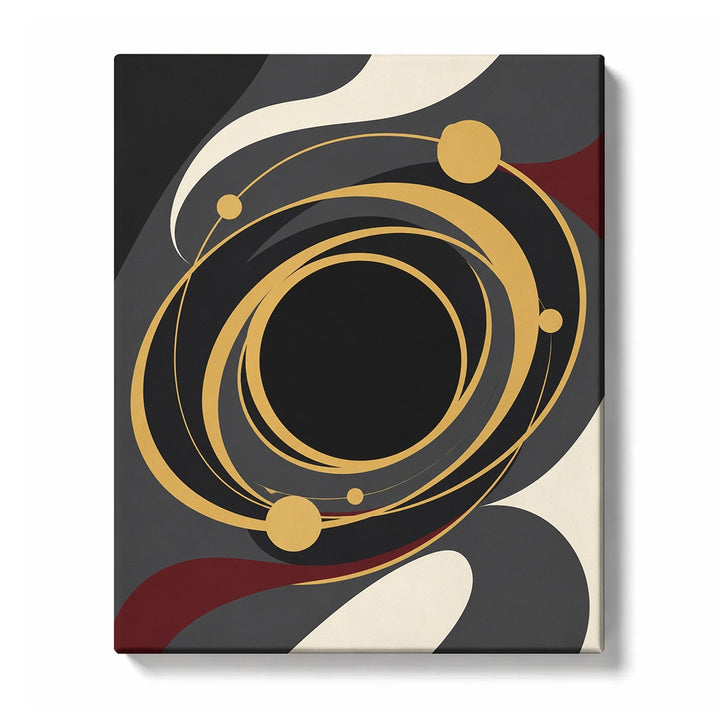 Abstract Paint by Numbers for Beginners featuring golden orbit rings circling a dark celestial sphere with stars
