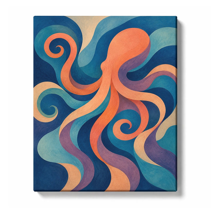 Abstract Octopus Paint by Numbers for Beginners featuring a coral octopus curling through teal and lavender swirls
