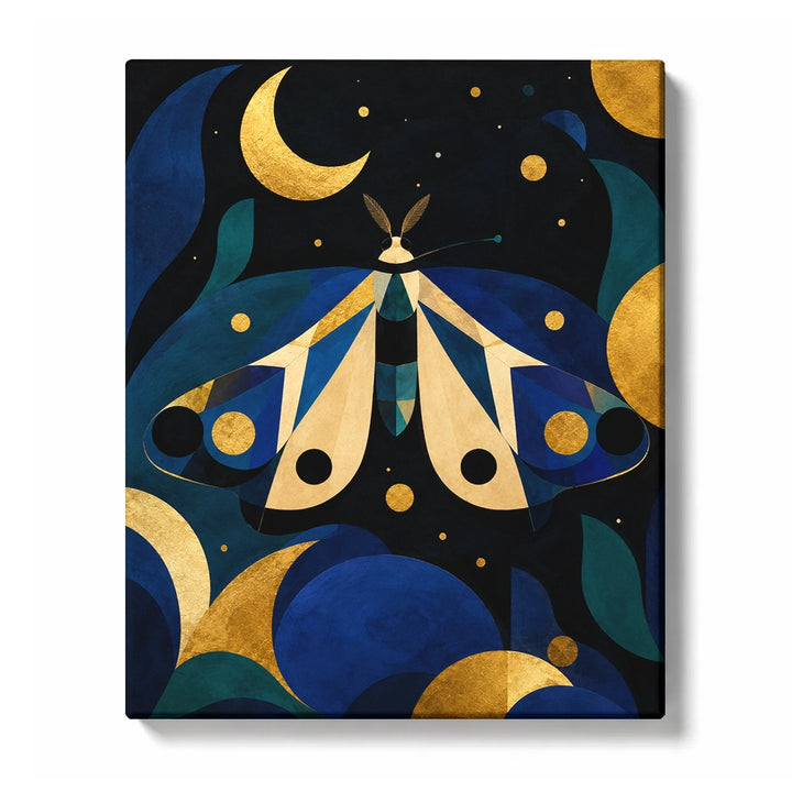 Abstract Moth Paint by Numbers for Beginners featuring a mystic moth gliding beneath a crescent moon and stars