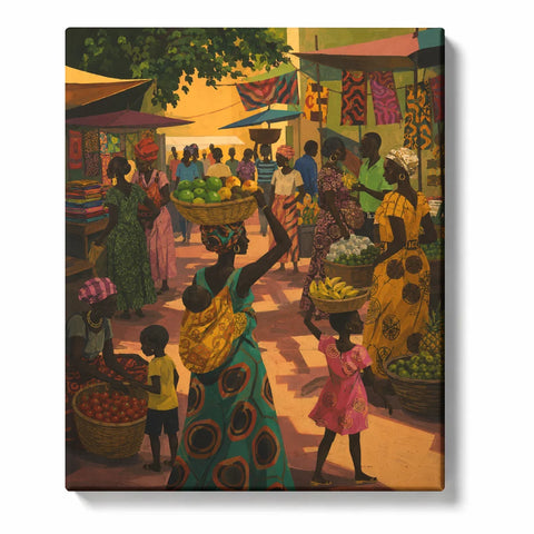 Kerry James Marshall Inspired Paint by Numbers For Adults featuring colorful African market scene with vendors, fruit baskets, patterned clothing and community life