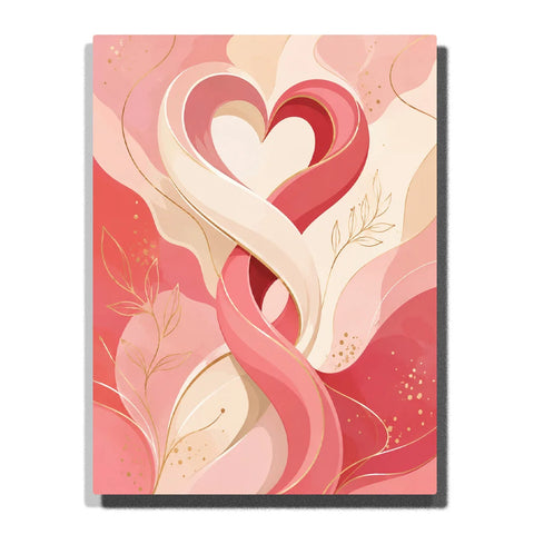 Anniversary Paint by Numbers Gift For Couples featuring intertwined pink and cream ribbons forming a heart with blush abstract curves and delicate gold botanical details
