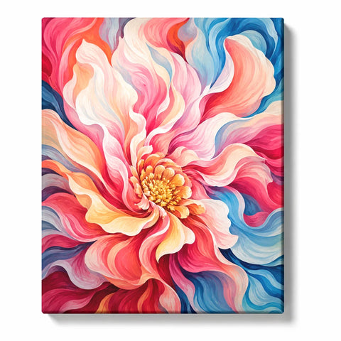 Peony Paint by Numbers For Adults featuring oversized pink coral and blue peony flower with flowing petals and modern colorful floral style