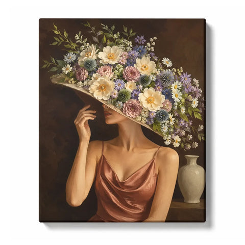 Vintage Floral Portrait Paint by Numbers For Adults featuring elegant woman in satin dress beneath abundant bouquet of colorful flowers