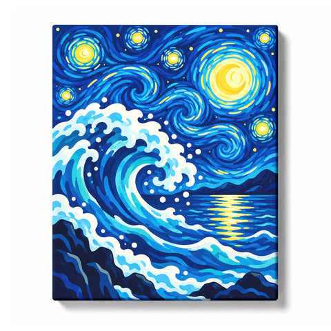 Moonlit Sea with Swirling Starry Sky