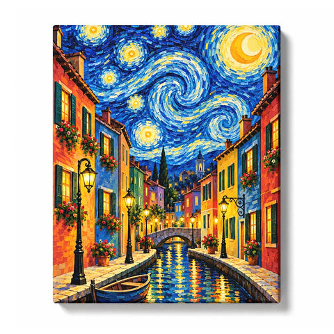 Starry Canal Street with Colorful Houses