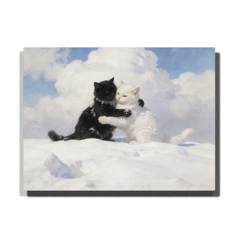 Cloud Dancer snowy hugging cats paint by numbers kit with soft white winter tones and gentle clouds
