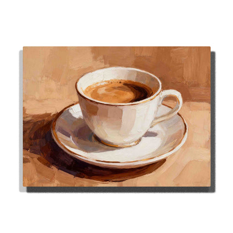 Mocha Mousse coffee cup delight with a white ceramic cup and saucer, rich warm coffee, creamy highlights, soft beige-brown background, and cozy still-life composition, Paint by Numbers kit for adults by PaintEasy.