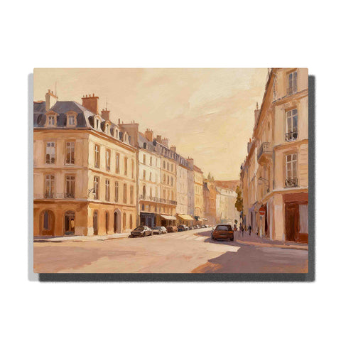 Mocha Mousse European city streets with sunlit stone buildings, warm beige façades, soft brown shadows, elegant windows, quiet road perspective, and refined urban landscape composition, Paint by Numbers kit for adults by PaintEasy.