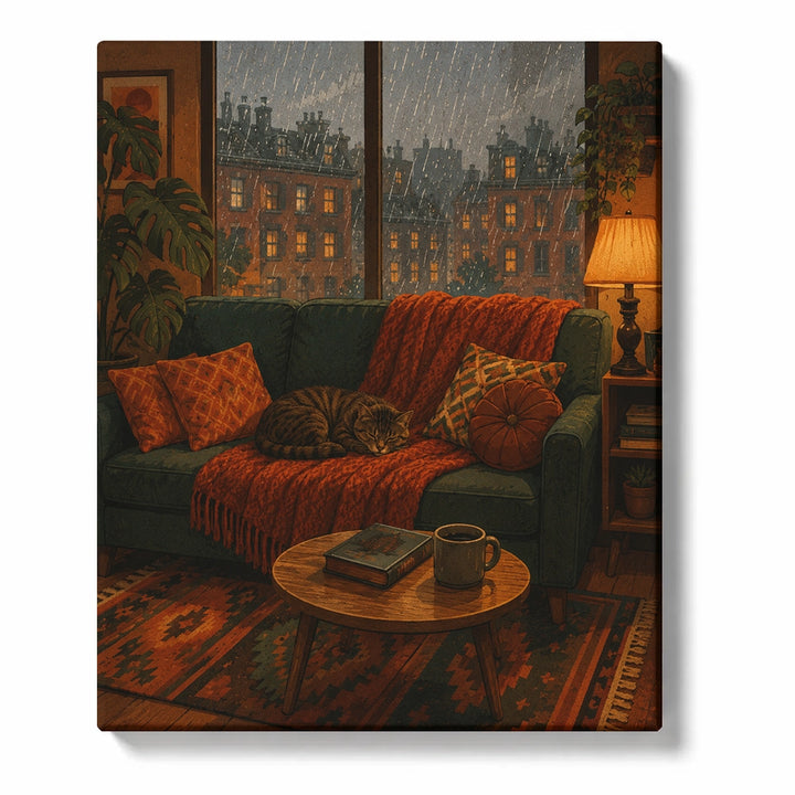 Smiling Golden Retriever with a Sleepy Gray Cat Paint by Numbers Kit for Adults