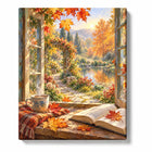 Open Book and White Coffee Cup on Autumn Window Sill with Falling Leaves Paint by Numbers Kit…