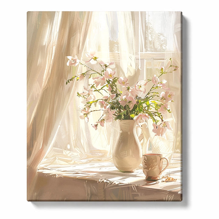 Pink Blossoms in a White Pitcher