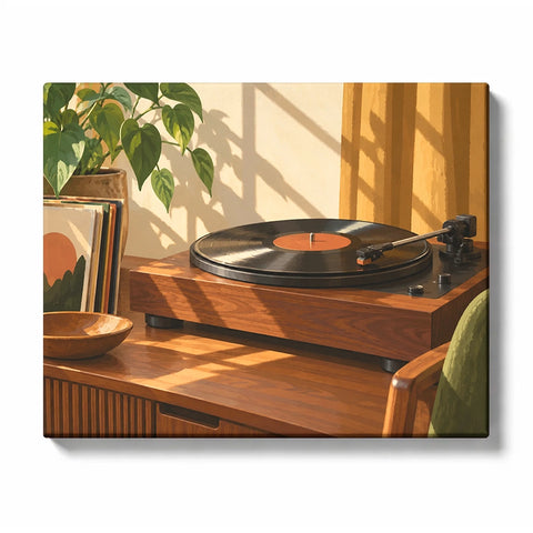 Vintage Record Player in a Sunlit Room