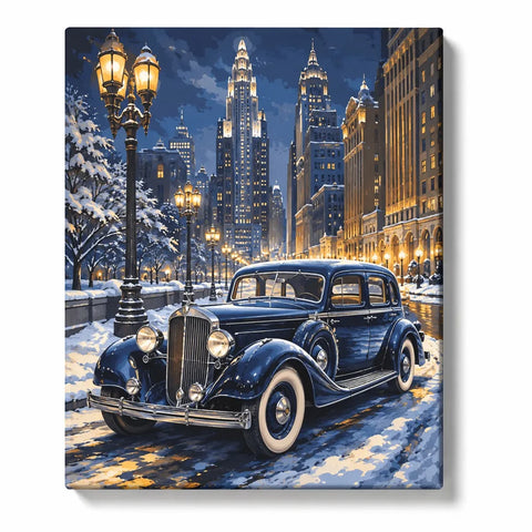 Black Car at a Violet Traffic Light on a Rainy Road Paint by Numbers Kit for Adults
