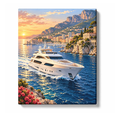 Blue Dock Lights beside a Glass Tower Yacht Paint by Numbers Kit for Adults