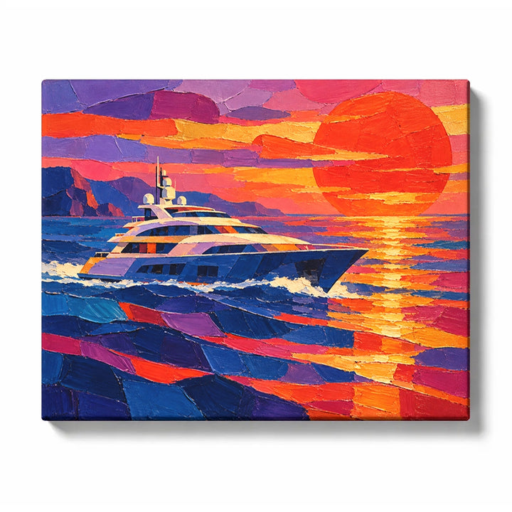 Luxury Yacht beside a Neon Marina Skyline Paint by Numbers Kit for Adults