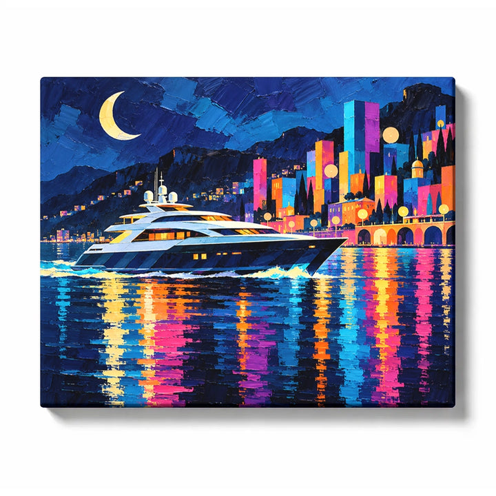 Neon Harbor Skyline with Rainbow City Reflections Paint by Numbers Kit for Adults