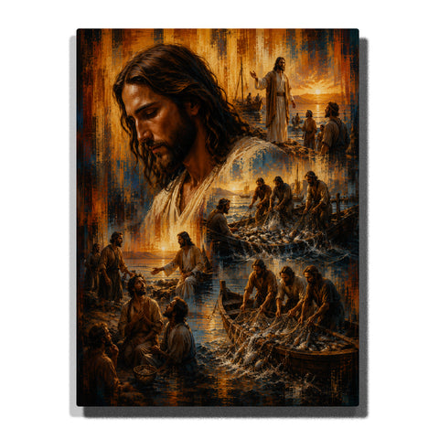 Jesus teaching disciples by the sea with fishermen, boats, biblical ministry scenes, sunset light and Christian religious artwork Paint by Numbers by PaintEasy