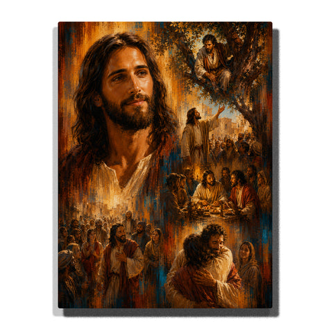 Jesus Christ portrait with biblical ministry scenes, miracles, disciples, crowds and sacred Christian artwork Paint by Numbers by PaintEasy