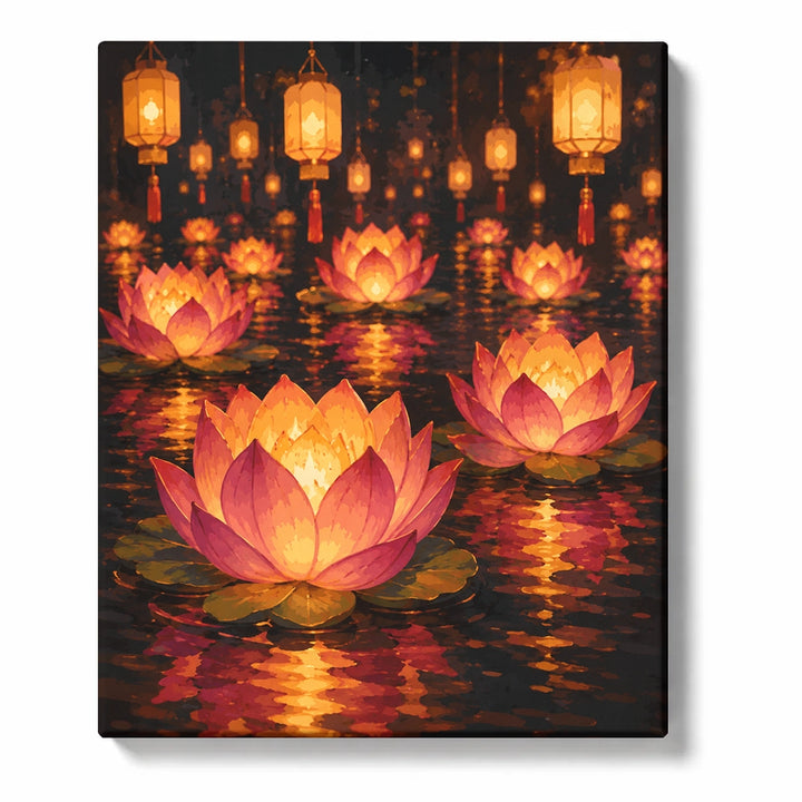 Golden Veined Lotus Leaves in Celadon Air Paint by Numbers Kit for Adults