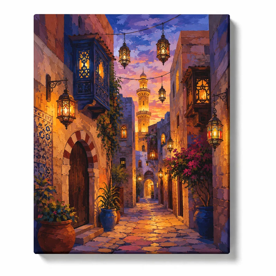 Lantern-Lit Alley at Sunset