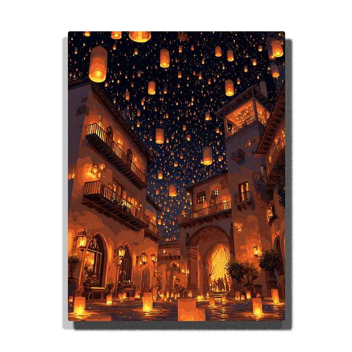 sky lantern prayer night paint by numbers floating lanterns spiritual zen wall decor