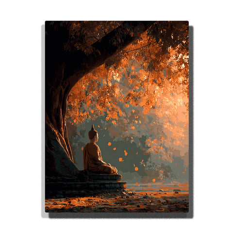 meditating buddha autumn light falling leaves zen paint by numbers wall art
