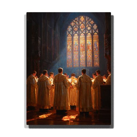 church choir singing under stained glass window light paint by numbers cathedral interior christian art