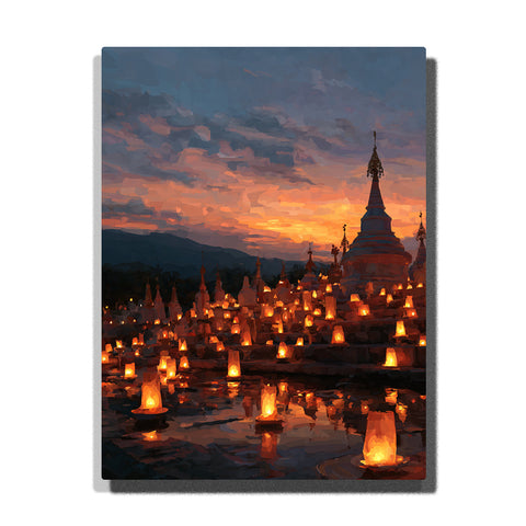 buddhist pagoda candlelight sunset reflection paint by numbers spiritual wall art