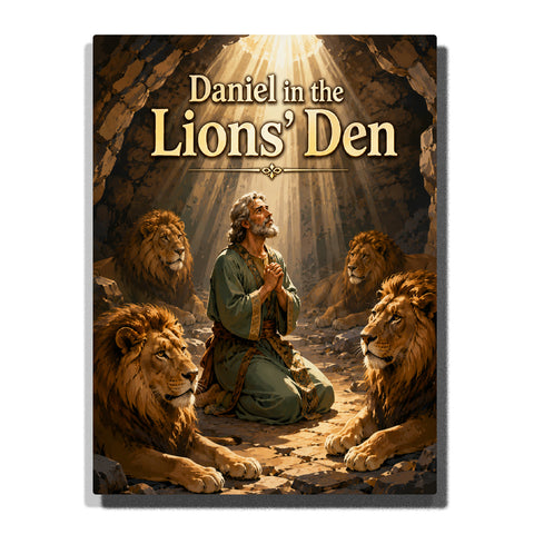 Daniel praying in lions’ den with lions, divine light rays, rocky cave walls and biblical scene from Book of Daniel Paint by Numbers by PaintEasy