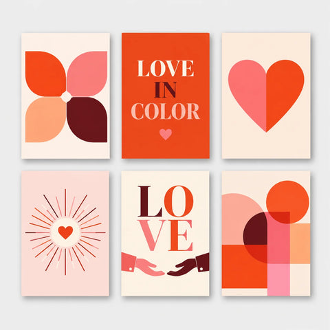 Love in Color Mini Set - PaintEasy paint by numbers design featuring six modern mini canvases with bold hearts eye motifs and a love in color poster
