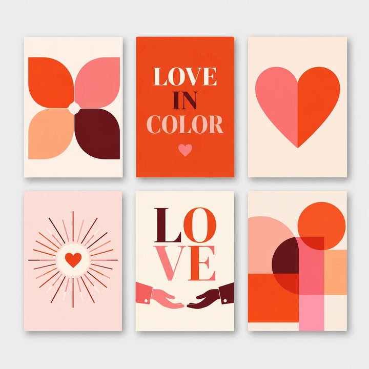 Love in Color Mini Set - PaintEasy paint by numbers design featuring six modern mini canvases with bold hearts eye motifs and a love in color poster