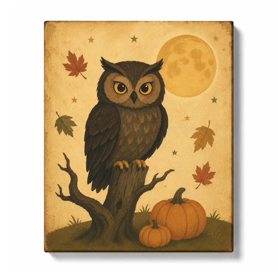 Vintage Owl and Pumpkins Halloween