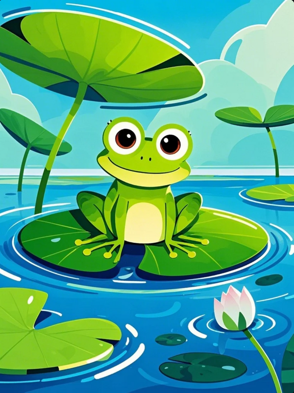 Paint by Numbers：Adorable Powerhouse Happy Lily Pad Frog, Healing Smile, Brighten Your Mood DIY