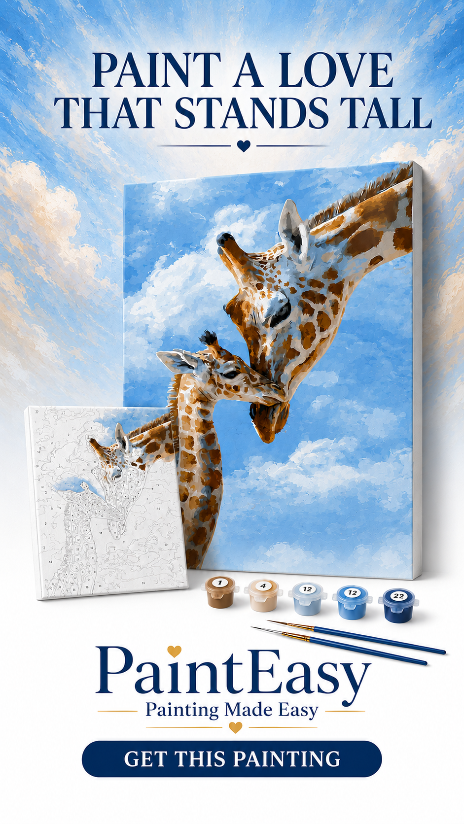 Giraffe mother and calf paint-by-numbers artwork on canvas