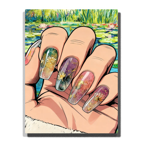 Paint by Numbers：Artistic Nail Design with Water Lily Theme