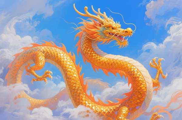 Paint by Numbers：Auspicious Dragon Ascends Golden Divine Dragon Soaring Among Auspicious Clouds DIY Paint by Numbers Kit