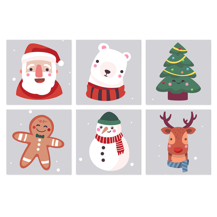 Portable Mini Paint by Numbers Set (6 in) For Kids with Santa Claus, polar bear, Christmas tree, gingerbread cookie, snowman and reindeer holiday designs