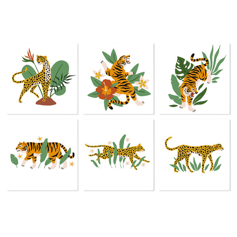 Portable Mini Paint by Numbers Set (6 in) For Kids with tiger, leopard, jungle plants, tropical flowers and wild animal designs