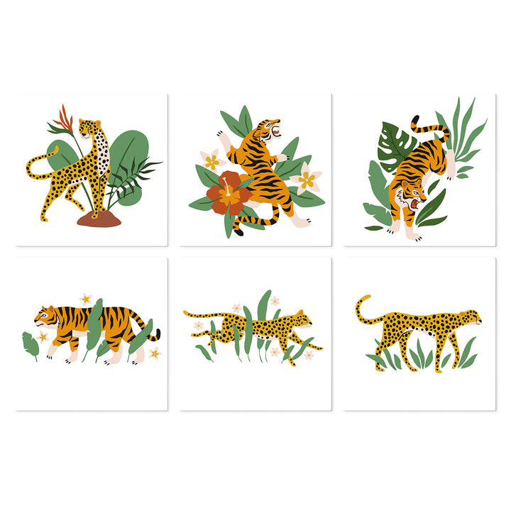 Portable Mini Paint by Numbers Set (6 in) For Kids with tiger, leopard, jungle plants, tropical flowers and wild animal designs